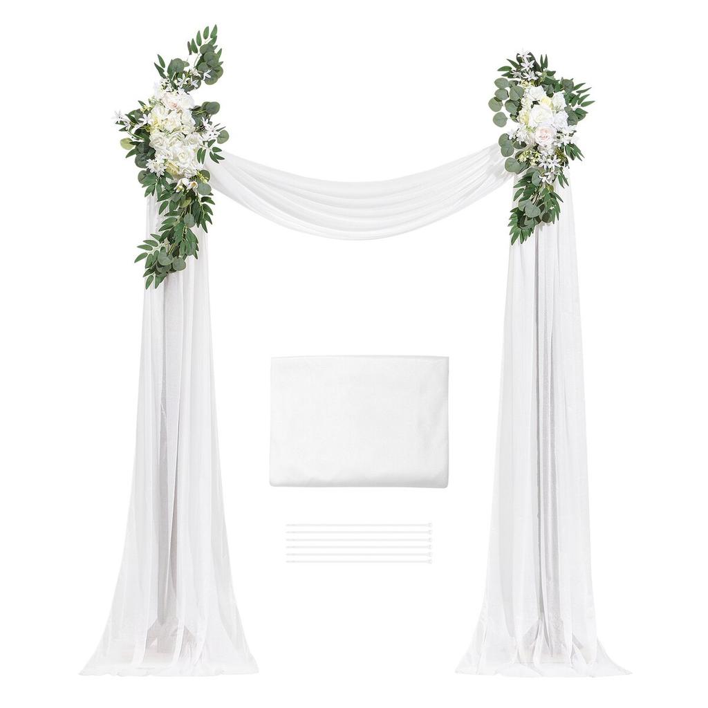 Artificial Wedding Arch Flowers Kit White With 2 Pcs Flowers 1 Pcs Drapes