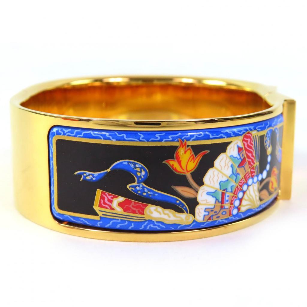 Great HERMES bracelet Location Enamel GM Fan pattern cloisonne bangle Women Used