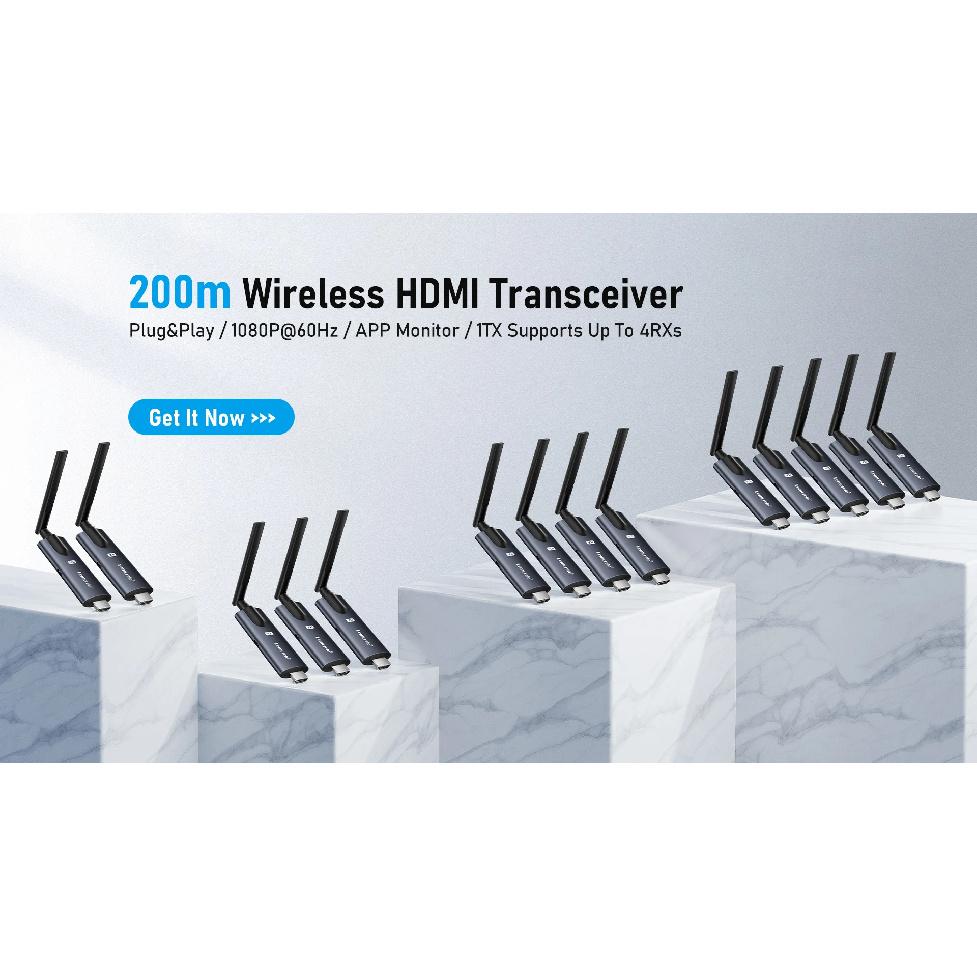 Lemorele 200m Wireless HDMI Transmitter and Receiver Low-latency Video Transceiver Plug&play Hdmi Extender for PC TV Projector