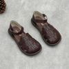 Johnature Soft Cowhide Woven Round Toe Flat Sandals Soft Sole Comfortable Genuine Leather Women's Shoes