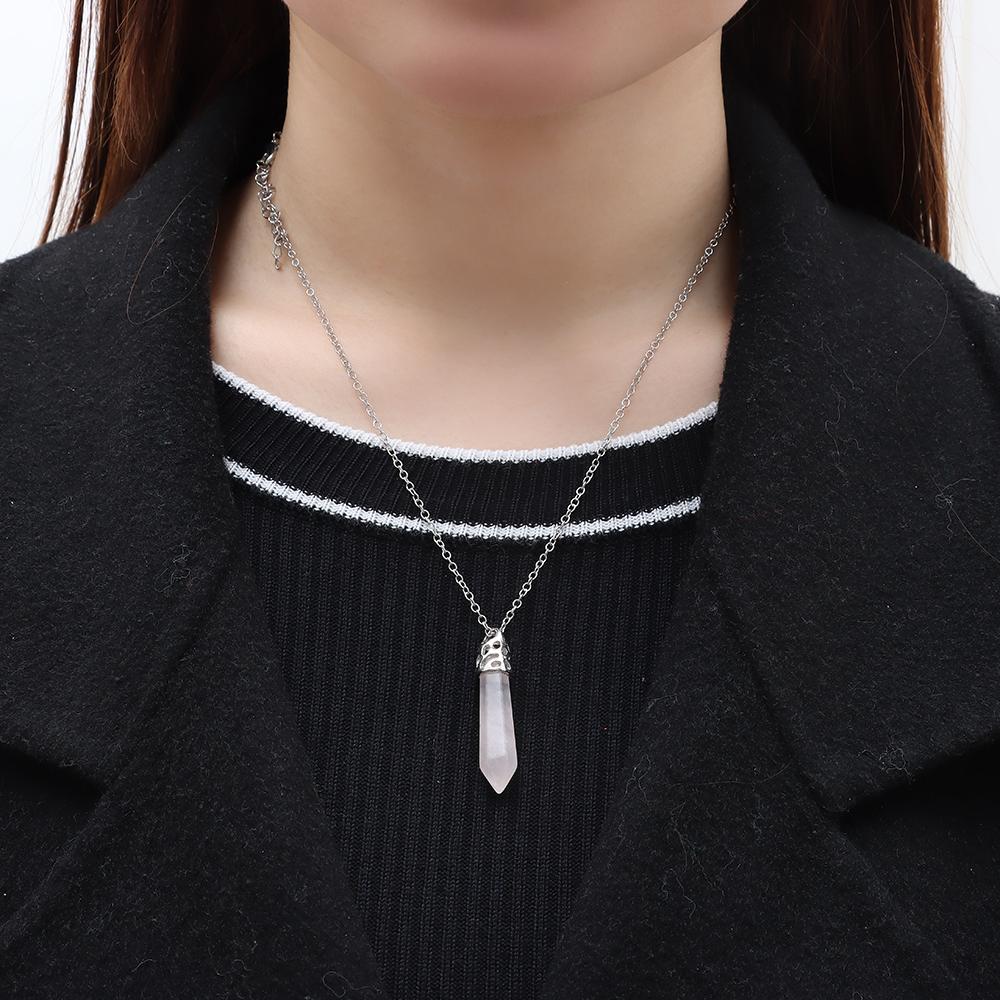 Ametyst Naturstein Anheng Sekskantet Krystall Halskjede Rosekvarts Energisk Helbredende Stein Halskjede