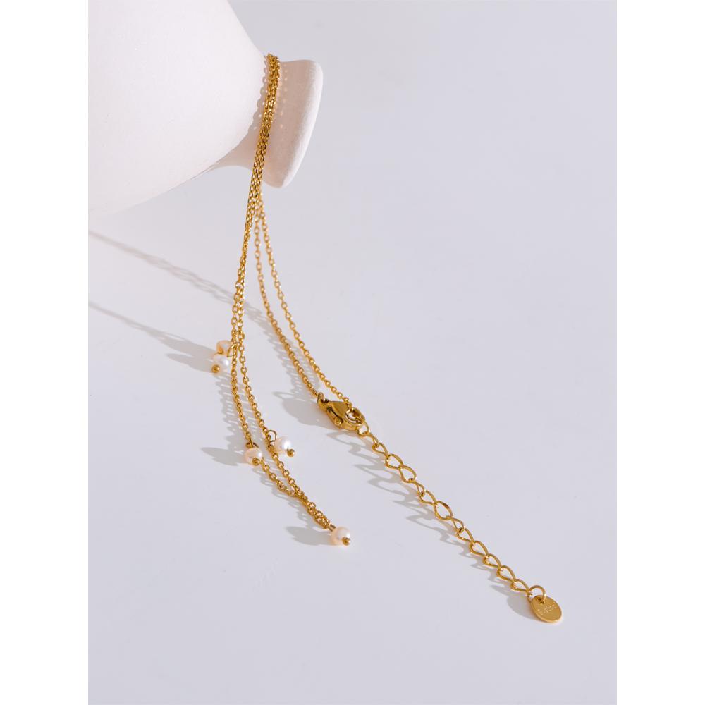 Yhpup Stainless Steel Natural Freshwater Pearls Link Chain Handmade Necklace 18K PVD Plated Exquisite Jewelry Accessories Gift
