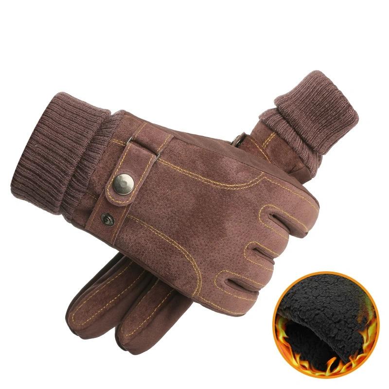 

Мужские зимние теплые кожаные перчатки из утолщенного хлопка ветрозащитные варежки для вождения One size