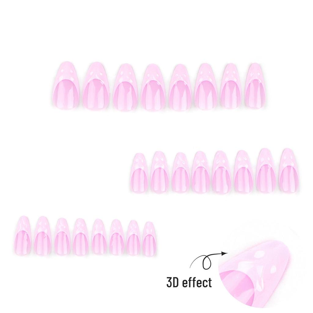 3D-Wasserwelle Mandel Rosa Französisch Abnehmbare Nagelspitzen