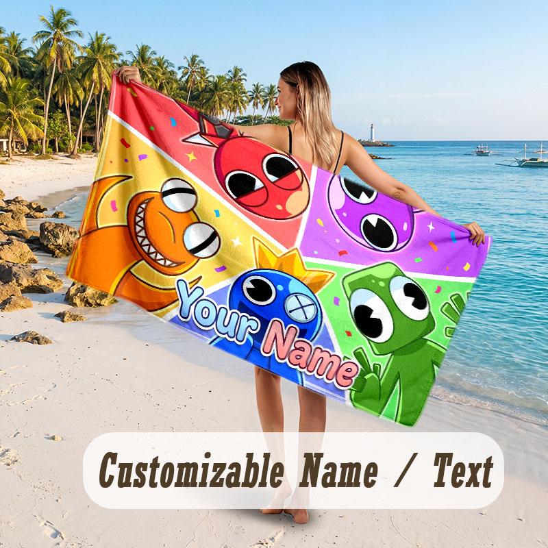Personalized Beach Towel,Rainbow Friends Custom Printed Name Text, Super Absorbent Towel For Beach Vacation
