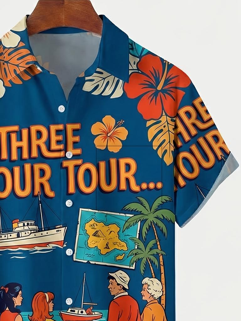 Vacation Floral Travel Print Men'S Button-Up Short Sleeve Hawaiian Shirt
