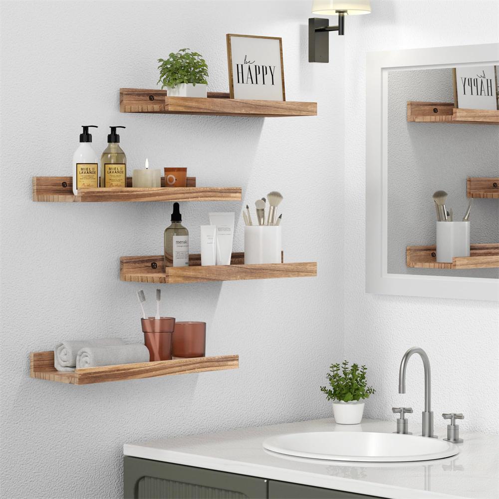 Wood Floating Shelves for Wall Set of 2 Living Room Decor Wall Mounted Display Shelves Shelves with Lip Bedroom Ledge Shelf
