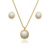 Vintage Black White Stone Stainless Steel Oval Pendant Necklace Rhinestone Clavicle Chain Big Zircon Earrings Jewelry Set