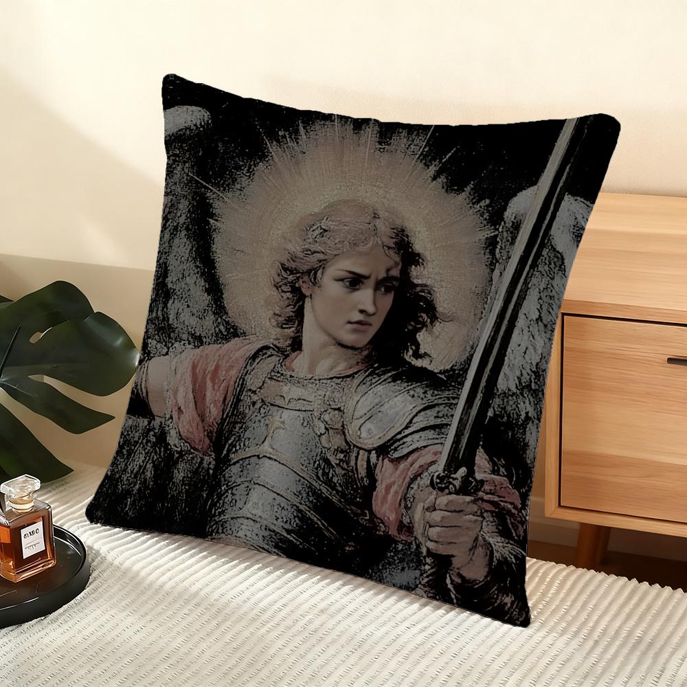 Archangel St Michael Cushion Cover Soft Short Plush Pillow Cover Smooth Cozy Texture Aesthetic Cushion Case Home Decor