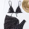 Yellow Floral Print Swimwear Mesh Cove Ups 3 Piece Bikini Set Damen Sexy Swimsuit Women 2026 Beach Wear Bikinis Swimming Wear