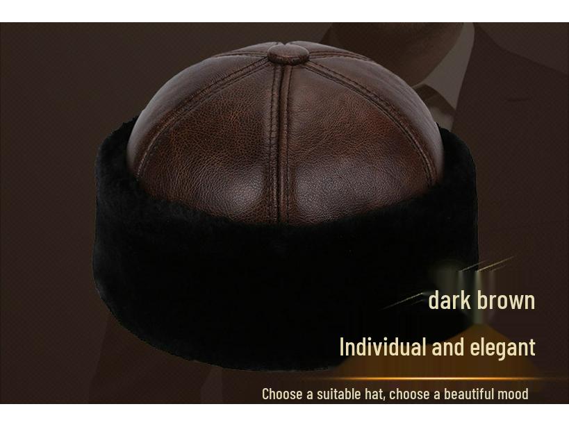 Gorro de Invierno de Cuero de Vaca Genuino Haining para Personas Mayores - Engrosado, con Felpa Cálida Gorro de Punto para Abuelo y Abuela