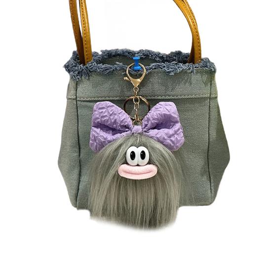 Keychain Cartoon Plush Doll Wearing Big Bowknot Decor Big Mouth Design Charm Key Chain