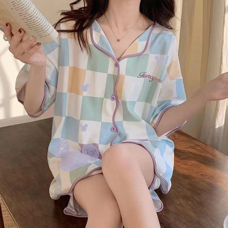 Cardigan Short Sleeve Shorts Pajama Set Girls Summer Kimono Sweet Cute Panda Can Wear Loungewear