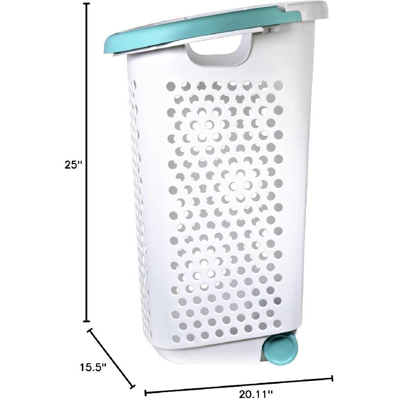2 Bushel Rolling Plastic Laundry Hamper with Pop-up Handle, White, 2 Pack