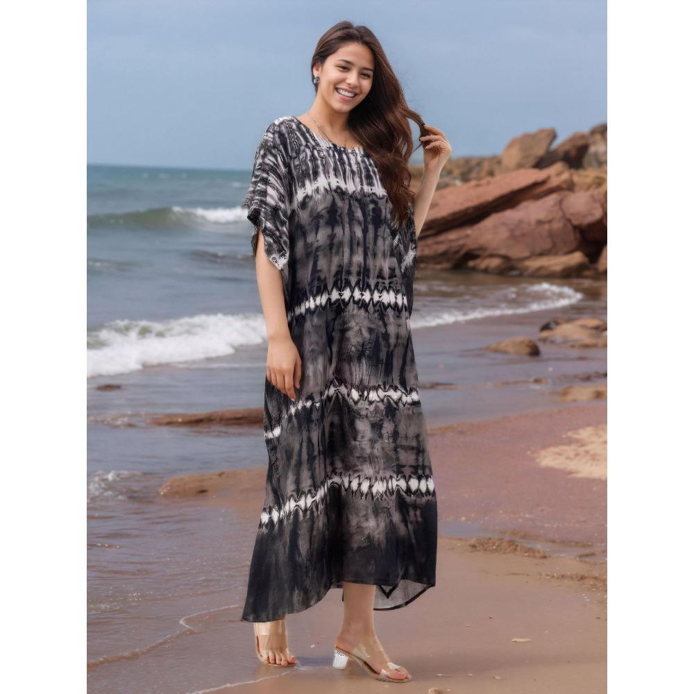 Plus Size Boho Kaftan Dress, Women's Plus Maxi Cover Up Dress