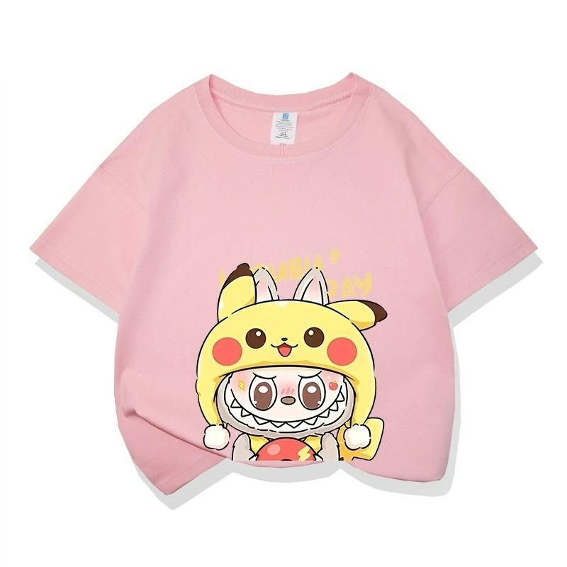 Kreslená grafika Dětské Dospělé Labubu Tištěné Tričko Léto Pánská a Dámská Móda Outdoor Dívka Tričko s Krátkým Rukávem Top Pulovr