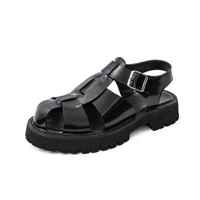 Fashion Men's Casual Leather Sandals Breathable Outdoor Beach Shoes Roman Style Flat Footwear Rubber Sole Comfortable Adult Footwear
