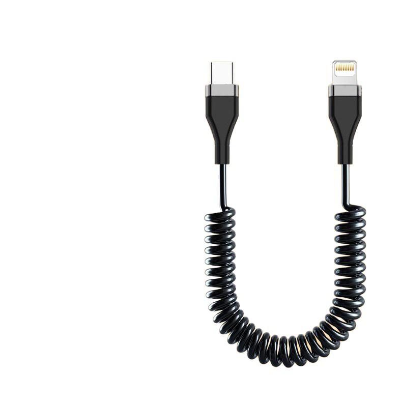 6A Dual Type-C Fast Charging Spring Cable, PD Compatible, for Apple & Huawei Phones, Retractable Design.