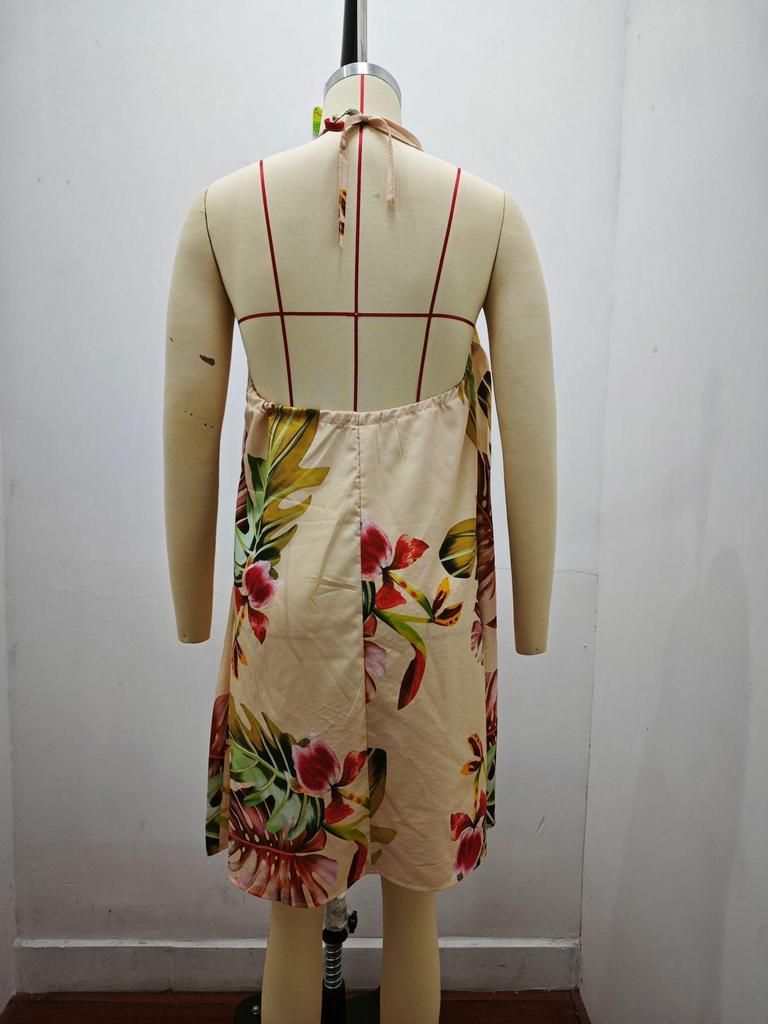 Summer Off-the-Shoulder Halter Lace-Up Loose Women's Dress