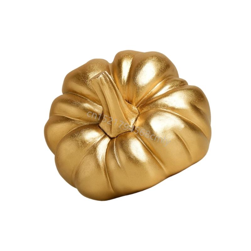 Gold Pumpkin Autumn Decors Decorative Pumpkin for Halloween Thanksgiving Mantles 6XDE