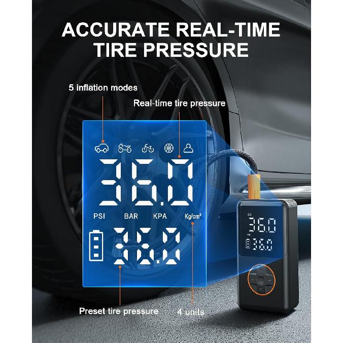 Tire Inflator Portable Air Compressor - 150PSI Electric Bike Pump, Auto Shut Off & Digital Pressure Gauge, Cordless Air Pump for Car Tires,