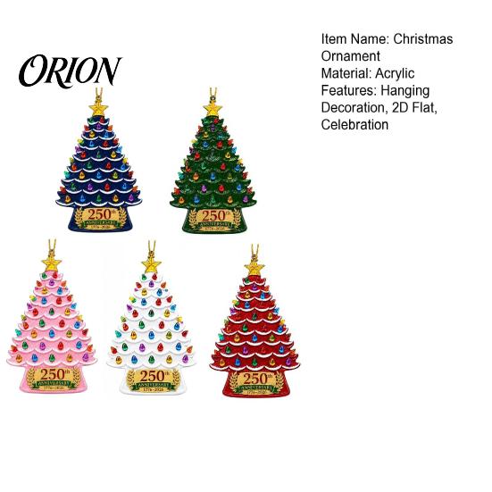 Christmas Tree Pendant 5 Pcs 2D Flat 250 Anniversary USA Ornament, Year Winter Holiday Party Favors of America 1776-2026 Acrylic Patriotic Hanging