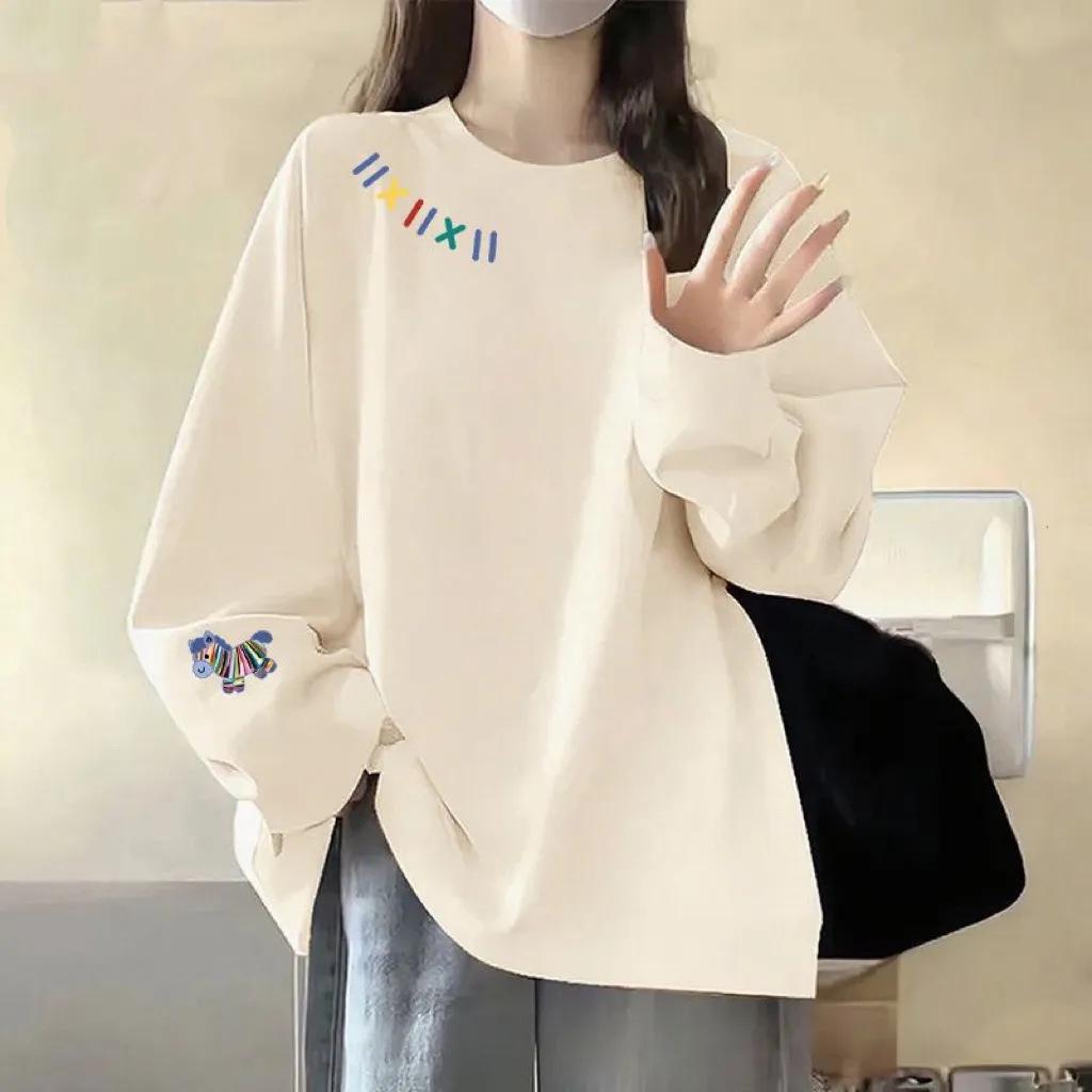 Women's Korean Style Loose Fit Pure Cotton Long-Sleeve T-Shirt - 2025 Spring/Autumn Collection