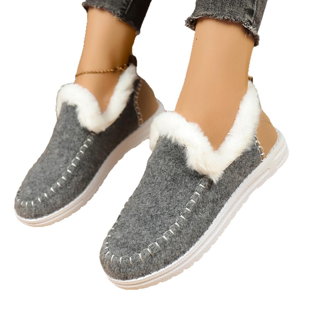 2025 New Winter Foreign Trade Women's Cotton Shoes Large Size Plush Thickened Burr Warm Flat Cotton Shoes