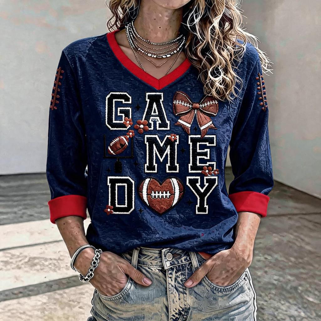 Women's Football Fan Shirt Three-Quarter Sleeve for Day Cheering and Support at the Stadium