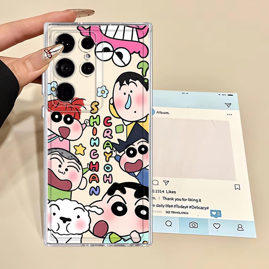 Case for Samsung Galaxy S24 S20 Plus S25 Edge S22 FE S21 Note 20 Ultra 10 S23 Ultra S26 Phone Cover Cute Crayons Shinchans
