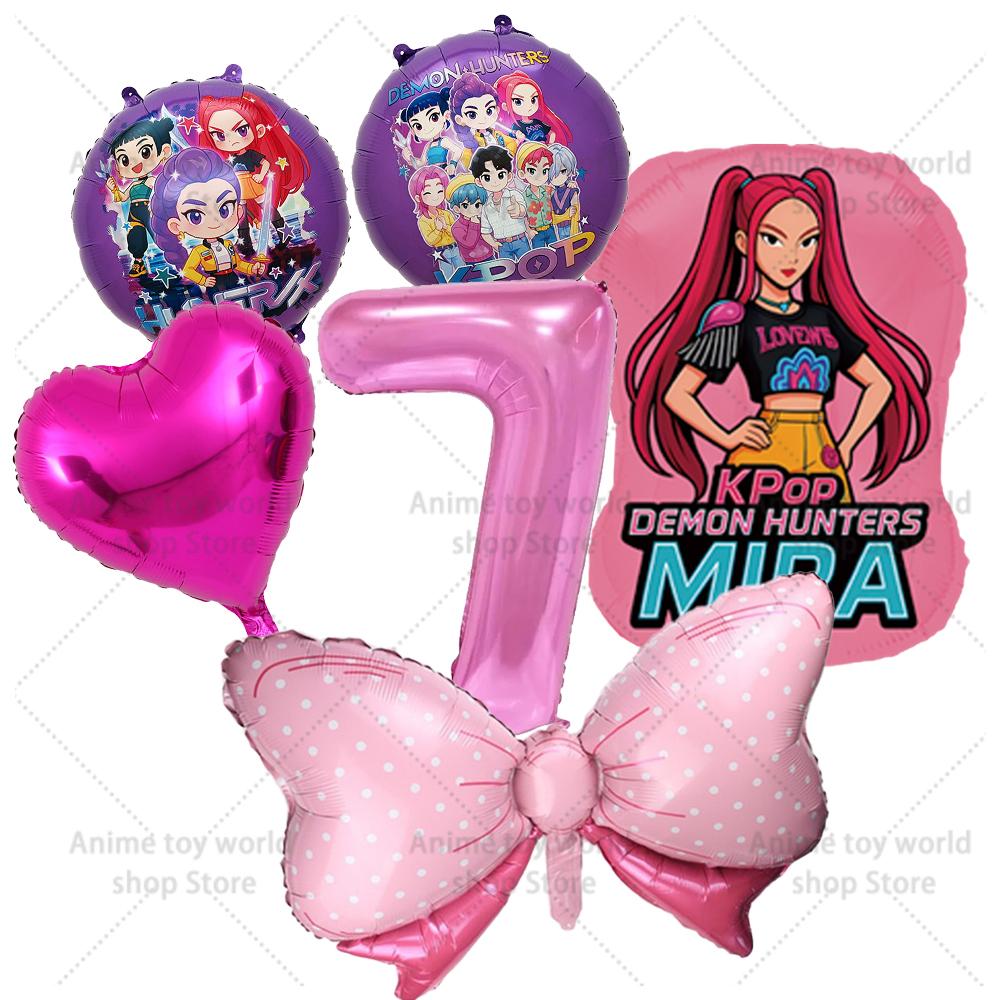K-pop Demon Hunters Balloons Birthday Party Decoration Number 1-10 Baloon Set Kids Girls Korean Group Globals MIRA RUMI ZOEY Round Sensory Compression