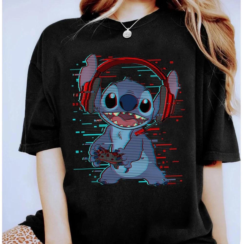 TShirt Lilo Stitch Gamer Glitch Headset Cute Unisex 3 S