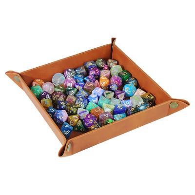 Foldable Dice Tray Box PU Leather Folding Coin Square Tray Dice Game Key Coin Candy Jewelry Storage Box