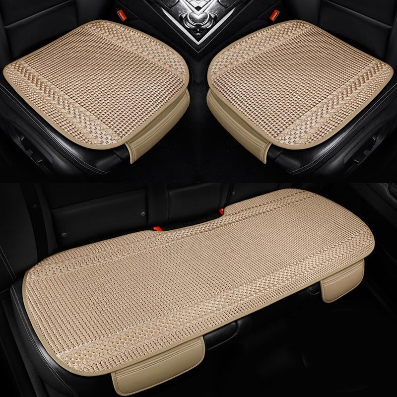 

Чехол на сиденье автомобиля SEAMETAL Ice Silk, полный комплект, дышащий нескользящий чехол на сиденье автомобиля, защита на четыре сезона, автомобильные аксессуары 2*Front+1*Rear бежевый