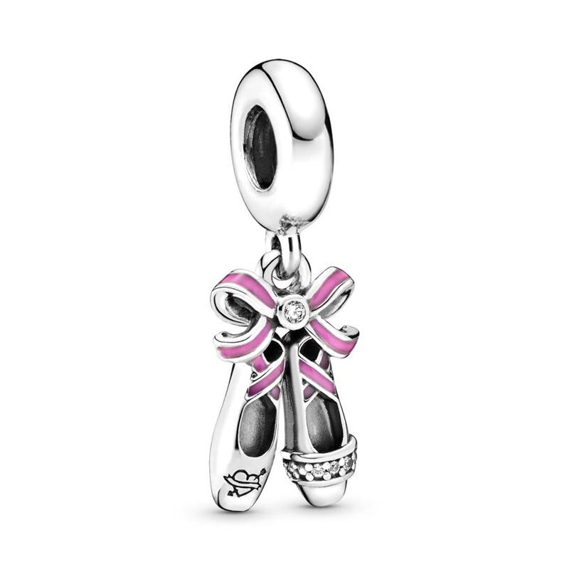 925 Silver-Plated Charms Jewelry Gift Sparkling Pink Air Balloon&Cherry Blossom Dangle Bead Fit Original Silver Bracelet