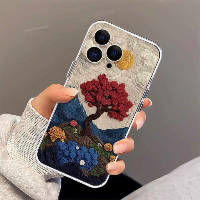 

Масляная живопись Розовый пейзаж Прозрачный чехол для телефона для моделей iPhone 12/13/14/16 Pro Max iPhone 12 Pro Max