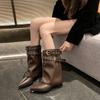 Fashion Trouser Leg Single Boots Autumn New Pointed Toe Sleeve Rivet Metal Buckle Anti-Slip Wear-Resistant Tall Boots