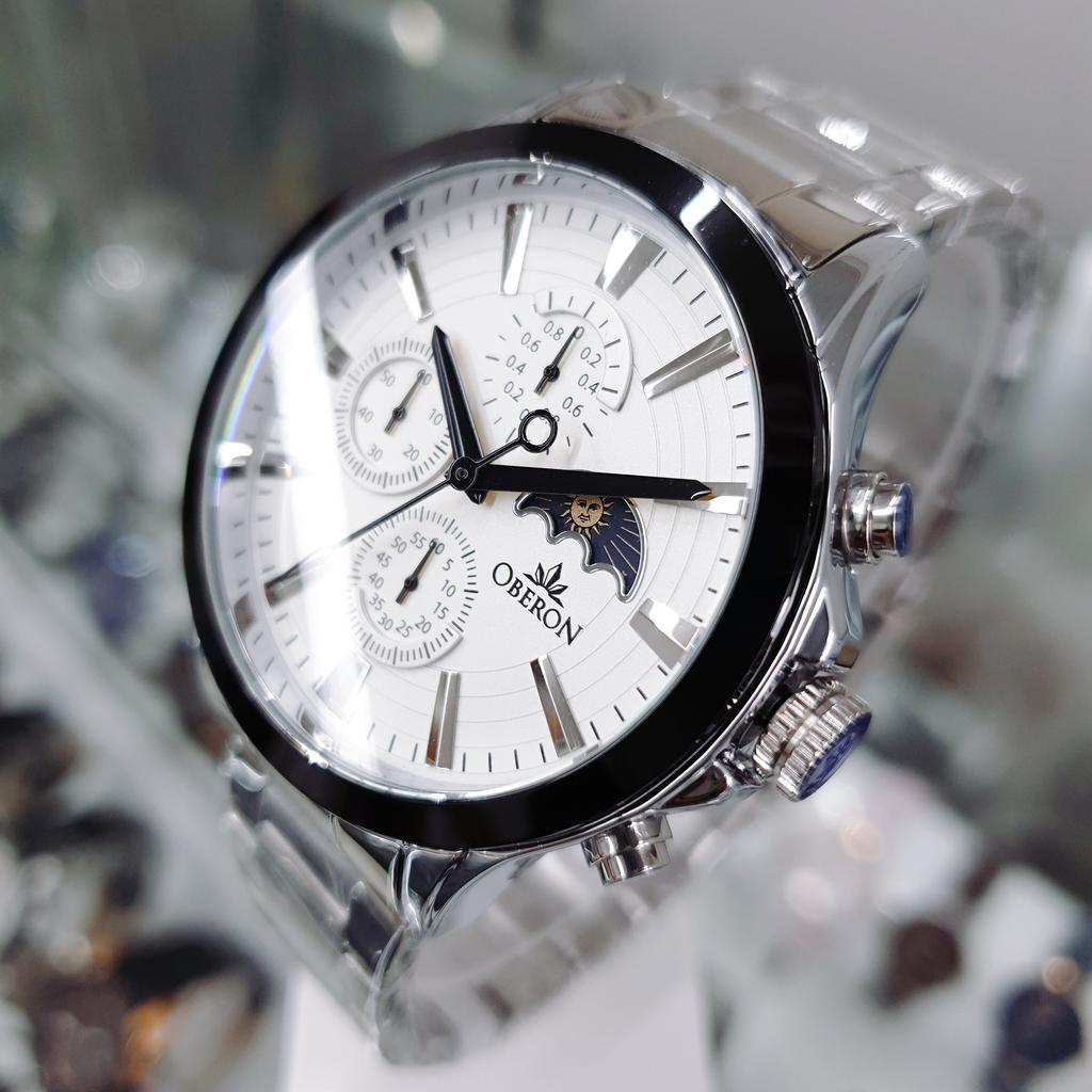 Obelon Men'S Sun And Moon Phase Chronograph Metal Band Watch Ob-914 Stwt