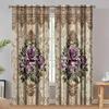 2Pcs Purple Rose Curta Vintage Lace Print Polyester Window Drapes For Living Room Bedroom Elegant Home Decor