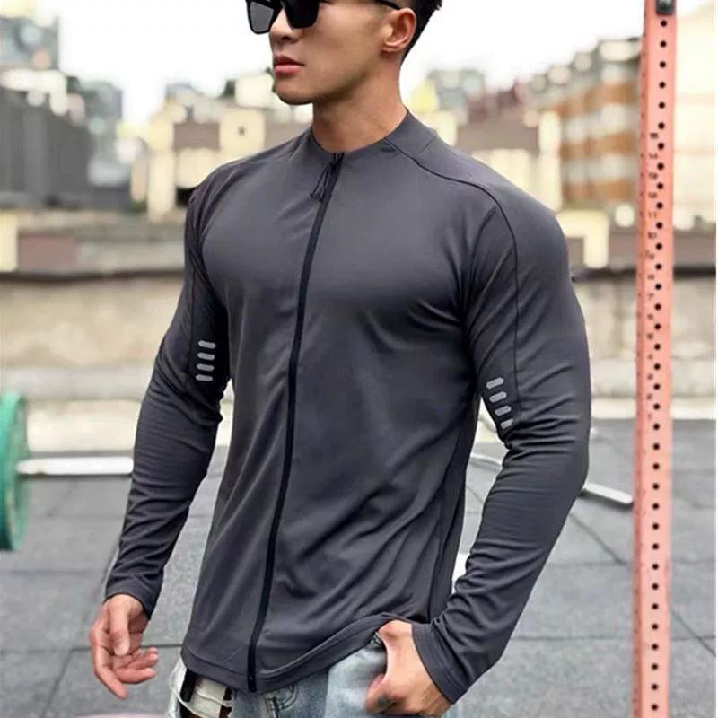 Men's Compression T-shirt Muscle Zipper Shirts Light Weight Slim Fit Long Sleeve Workout Gym T-Shirts Soft Tees Bodybuilding