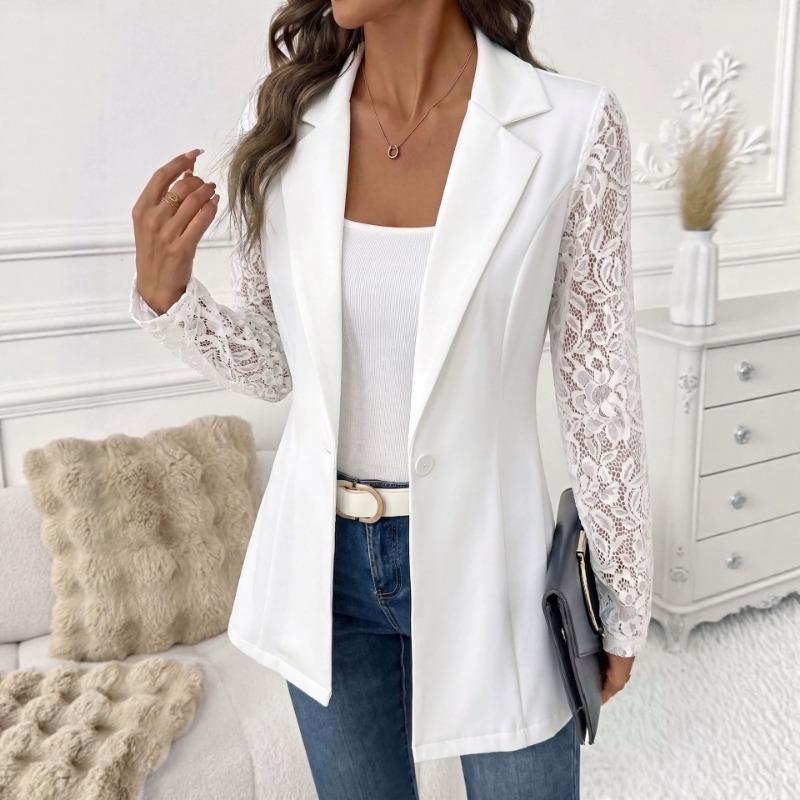Women Fashion Solid Lace Long Sleeve One Button Lapel Slim Blazer Coat