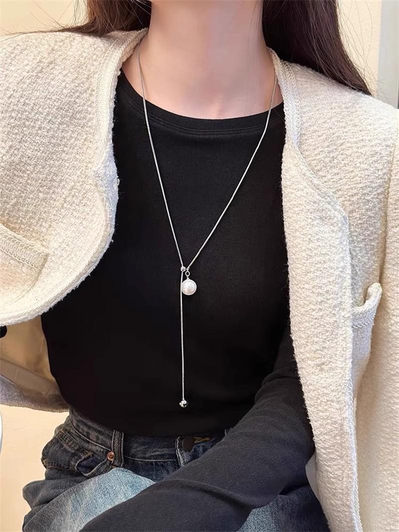 Drawing tassel pearl long sweater chain 2025 light luxury necklace accessories