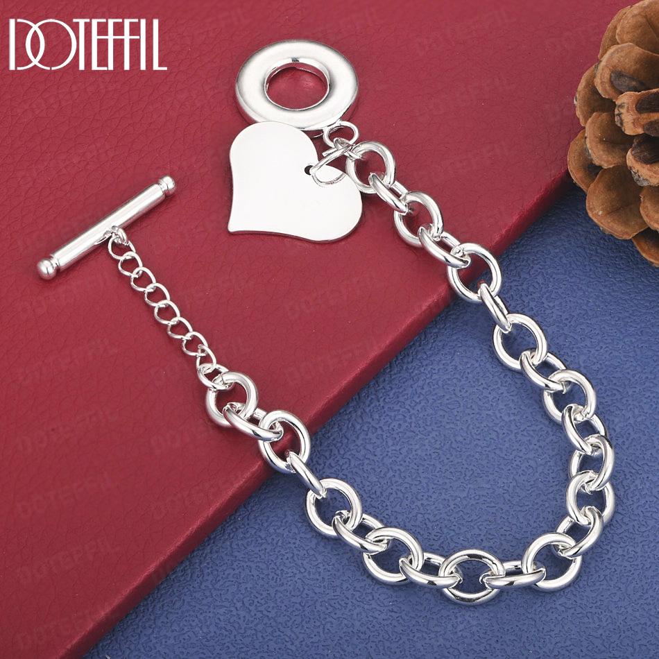 

925 Sterling Silver Heart Pendant Bracelet Wedding Jewelry 20cm