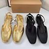 Spring Women Slingback Flats Designer Buckle Ankle Strap Fashion Gold Black Large Size Comfortable Ladies Mary Jane Shoes