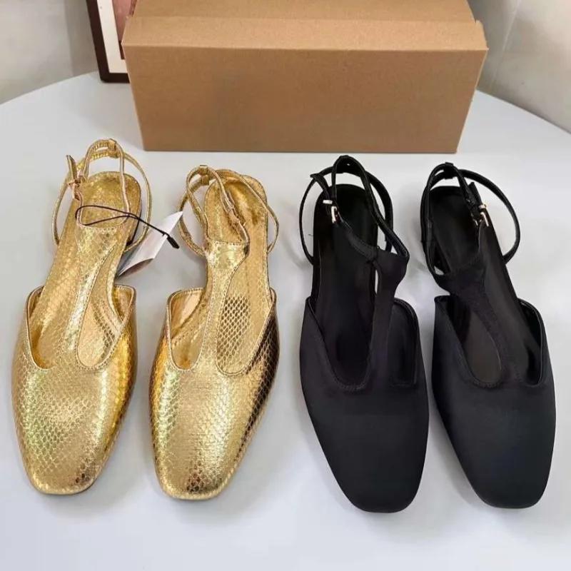 Spring Women Slingback Flats Designer Buckle Ankle Strap Fashion Gold Black Large Size Comfortable Ladies Mary Jane Shoes