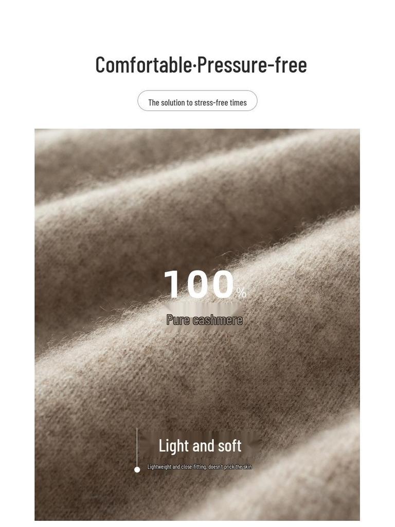 Men's Pure Cashmere Round Neck Sweater: Thick, Loose-Fit, Solid Color Knit for Autumn and Winter.