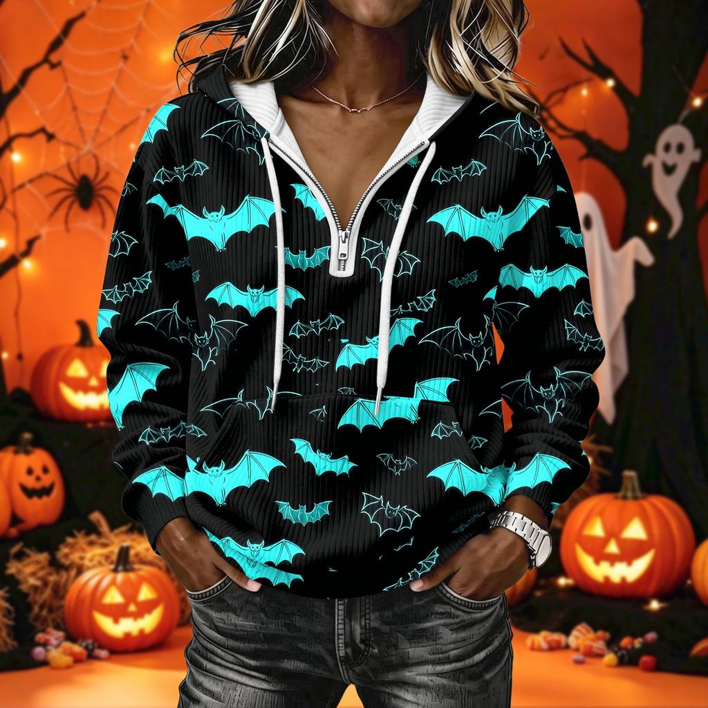 Women's Halloween Print Pullover Hoodie Long Sleeve with