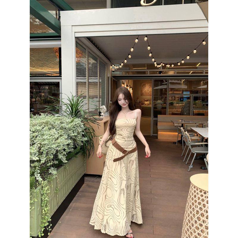 Kumikumi Pure Desire Style Sexy Temperament Chic Sling Dress Women Summer Waist Hugging Slimming Large Swing Skirt Long Dress