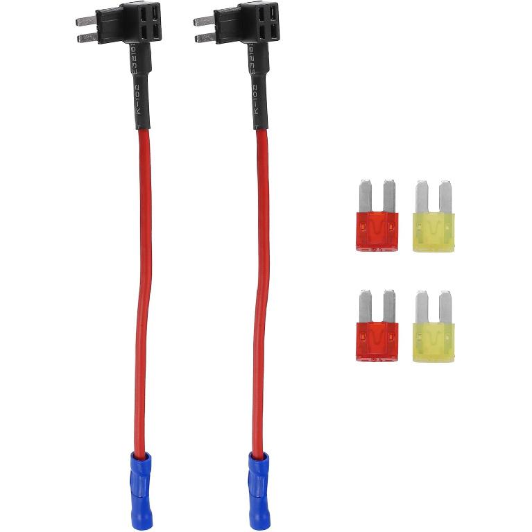 Motoforti Universal Add a Circuit 12V Low Profile Mini Fuse Tap Holder Adapter with 2pcs 10A 20A APS Blade Type Fuse, Plastic, Blue, 1 Set
