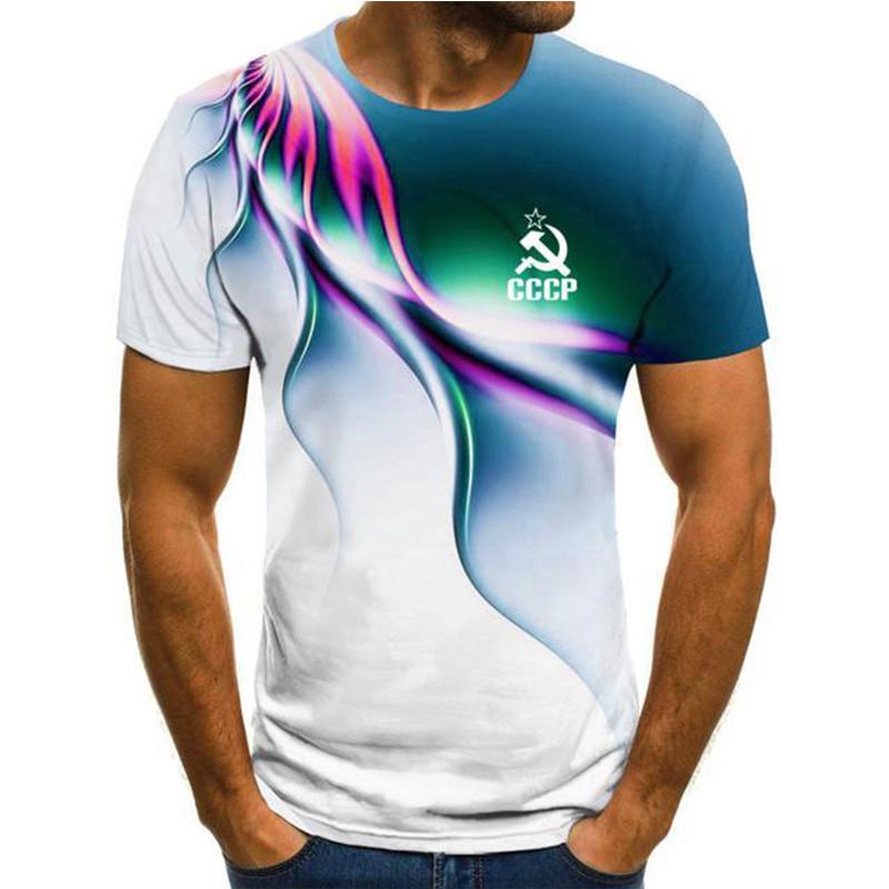 Men's Casual Short Sleeve CCCP Graphic T-shirt Creative Gradient Wear Summer Man Loose Soft T Shirts Trend Tops Male Streetwear